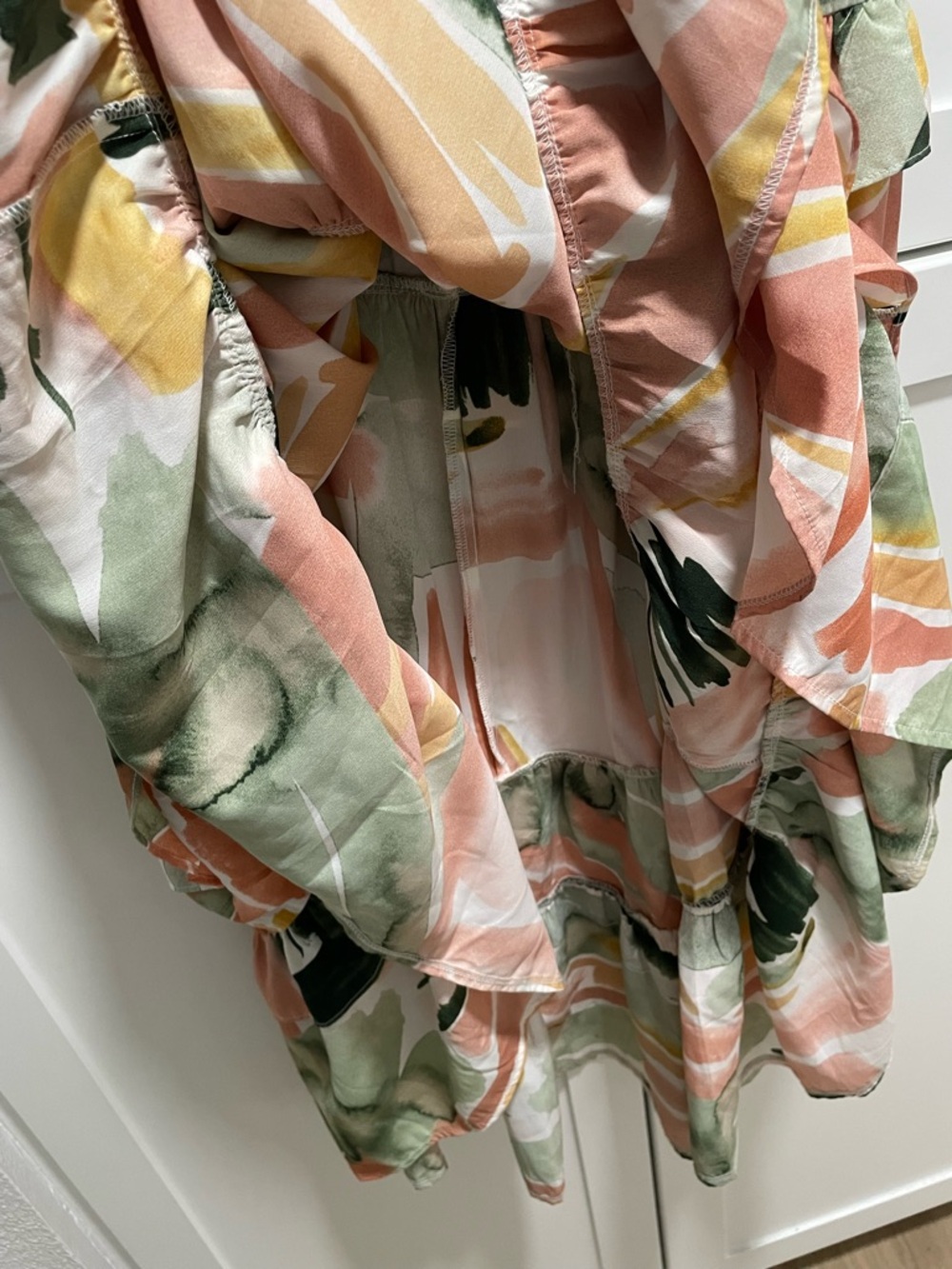 Watercolor Brush Stroke Multicolor Tropical Smocked Ruffle Tiered Maxi Skirt Set - Picture 9 of 14